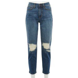 SO High Rise Mom Jeans Distressed Ripped Knees Blue Denim Size 5/27